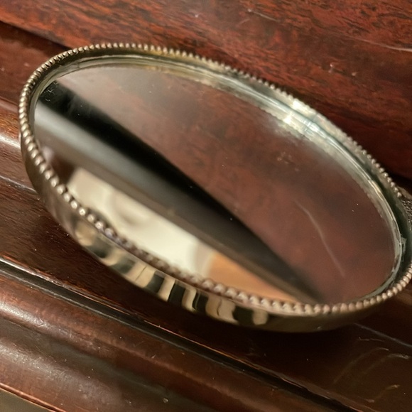 Silver keepsake baby mirror Teddy Bear and flower design 5.5” tall, 2.5”wide big - Picture 7 of 11